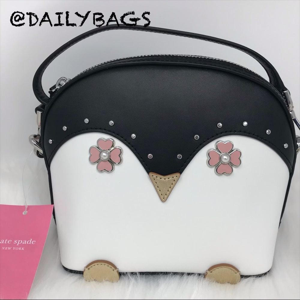 KATE SPADE PENGUIN CROSSBODY BLACK FROSTY PASSPORT - Picture 8 of 8
